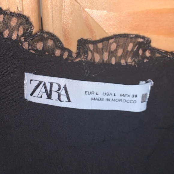 Zara black/brown dots ruffle neck shear mini dress size L - Picture 4 of 4